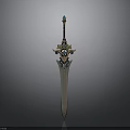 Ornate Sword With Blue Gemstones Golden Decorations Green Gem Hilt And Intricate Design