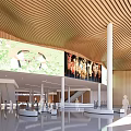 Cultural Center Interior With Atrium Greenery Columns Multiple Floors Balconies And Natural Light