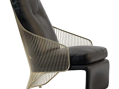 Modern Leisure Chair With Black Leather Seat And Golden Metal Frame Design 3d model