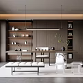 Modern Tea Room Interior Design With Wooden Cabinets Long Table Decorations And Natural Light