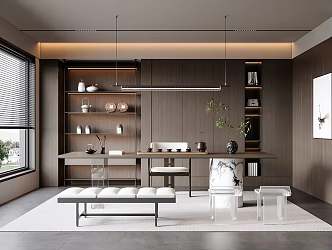 Modern Italian Home Tea Room Tea Table and Chair Hanging Picture Tea Room Cabinet Tea Set Chandelier 3d model
