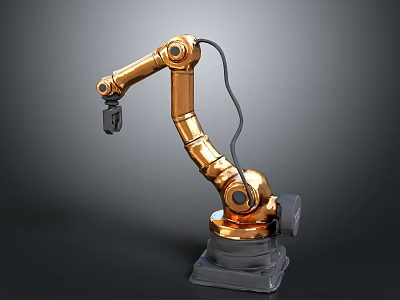 Golden Robotic Arm With Multiple Joints And Black Base Connecting Cable 3d model