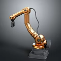 Golden Robotic Arm With Multiple Joints And Black Base Connecting Cable