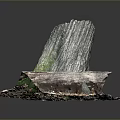 Green Moss Growing On Tree Stump With Wood Chips And Dark Background