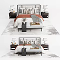 Modern Double Bed With Bedside Tables Table Lamps Bench And Decorative Pillows 3d model