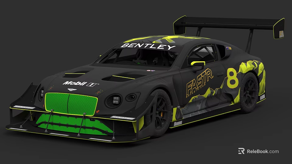 Bentley Racing Car With Black Body Green Yellow Accents FAST 8 And Mobil 1 Logo 3d model 