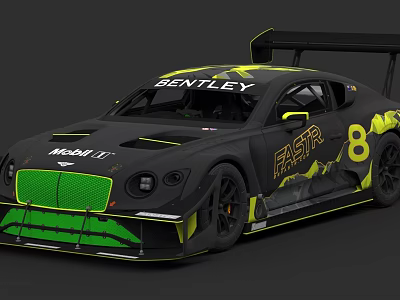 Bentley Racing Car With Black Body Green Yellow Accents FAST 8 And Mobil 1 Logo 3d model
