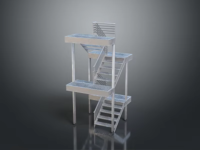 Modern Industrial Metal Staircase Structure With Multi Level Platform And Steel Railings 3d model