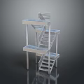 Modern Industrial Metal Staircase Structure With Multi Level Platform And Steel Railings