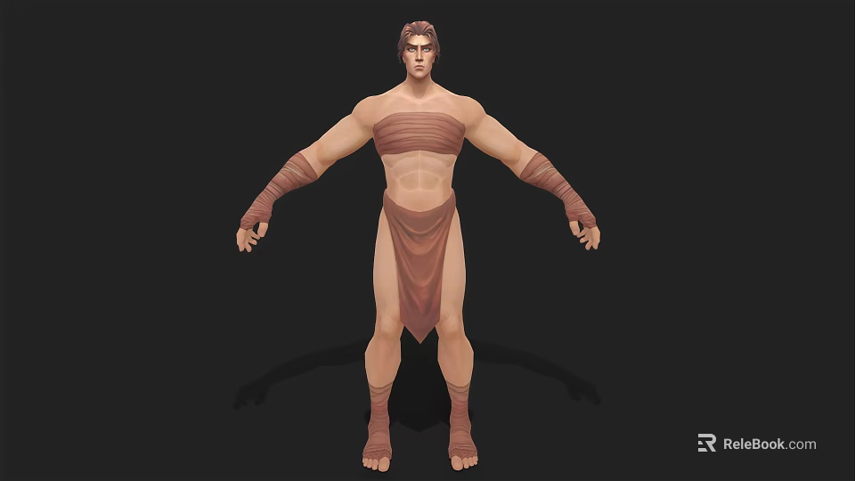 Muscular Man With Strong Physique In Cloth Wrapping Costume And Outstretched Arms 3d model 