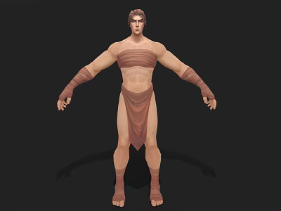 Muscular Man With Strong Physique In Cloth Wrapping Costume And Outstretched Arms 3d model