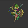 Green Leafy Brown Root Archer Creature With Bow Arrow Shield And Sun Design 3d model