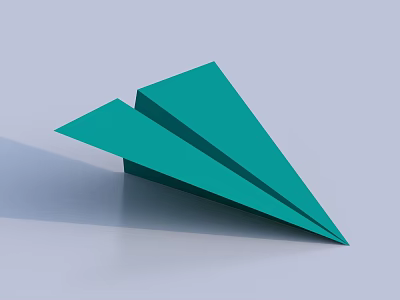 Green Paper Airplane On Light Background With Shadow And Minimal Design 3d model