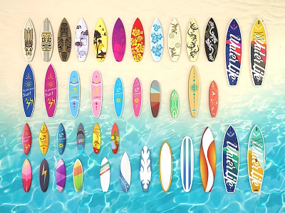 Colorful Surfboard Play Equipment With Various Designs For Water Recreational Fun 3d model