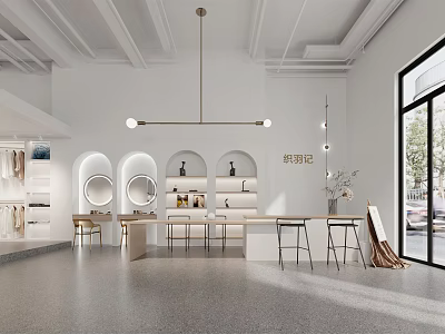 Modern Wedding Dress Shop Interior With Bridal Gowns Display Mirrors And Pendant Lighting 3d model
