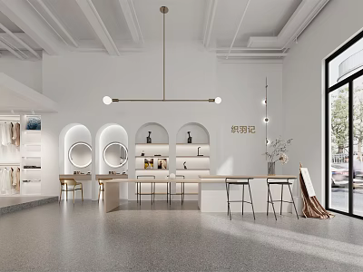 Modern Wedding Dress Shop Interior With Bridal Gowns Display Mirrors And Pendant Lighting 3d model