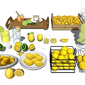 Fresh Lemons and Limes with Sliced Pieces in Glasses Plates Tray and Metal Basket