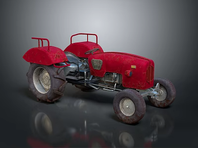 Vintage Red Tractor With Rustic Large Wheels Old Seat And Exposed Engine Parts 3d model