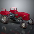 Vintage Red Tractor With Rustic Large Wheels Old Seat And Exposed Engine Parts