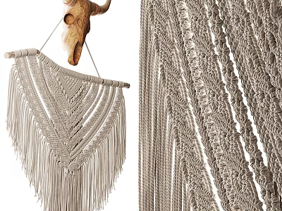 Handmade Macramé Wall Hanging With Fringe Design For Bohemian Home Decor 3d model