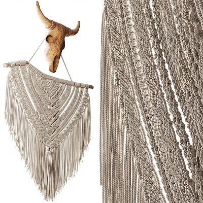 Handmade Macramé Wall Hanging With Fringe Design For Bohemian Home Decor 3d model