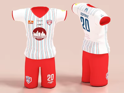 White and Red Soccer Jersey with Number 20 Team Badge and Striped Shorts 3d model