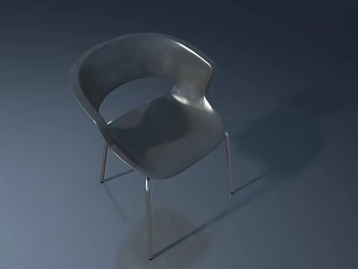 Modern Gray Chair With Curved Backrest And Smooth Metal Legs Design 3d model