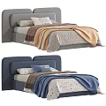 Gray And Blue Double Bed Design With Cozy Blankets Decorative Pillows And Patterned Sheets 3d model