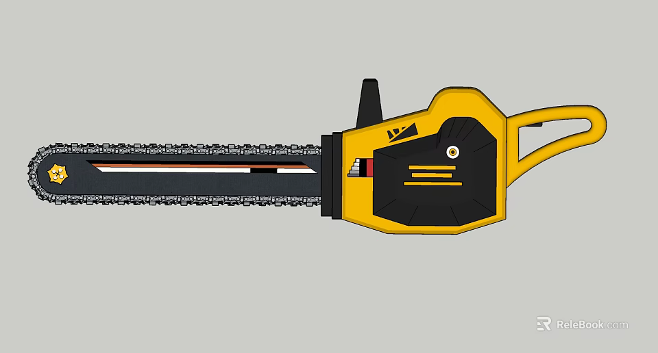 Industrial Equipment Yellow And Black Chainsaw With Sharp Chain And Ergonomic Handle 3d model 