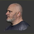 A Bald Man With Beard In Dark T shirt Against Gray Background With Reflection 3d model