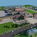 Modern School Campus Buildings Featuring Spacious Sports Field Green Lawns and Entrance Gate