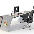 Modern Office Desk With Computer Keyboard Mouse And Ergonomic Chair Featuring Emblem 3d model