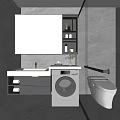 Modern Bathroom Interior With Large Mirror Vanity Washing Machine Toilet And Gray Marble