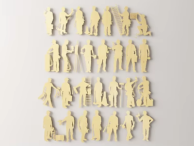 Modern Wooden Wall Decor With Silhouette Figures For Home Interior Design 3d model