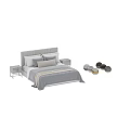 Modern Gray Double Bed with Upholstered Headboard Diamond Quilt Pillows and Nightstands