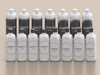 Cosmetic Product Bottles Display In Neat Arrangement 3d model