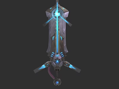 Futuristic Sci Fi Weapon Featuring Blue Glowing Lights And Advanced Mechanical Design 3d model