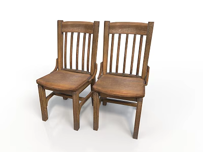 Solid Wood Slat Back Wooden Chair With Armrests And Classic Design 3d model
