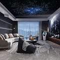 Modern Luxury Home Theater Interior With Starry Ceiling And Large Projection Screen