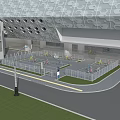 Modern Transportation Hub Featuring Elevated Tracks Glass Roof Parking And Pedestrian Bridge
