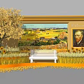 Van Gogh Themed Photo Spot with Golden Tree Sunflowers Wheat Field and Bench