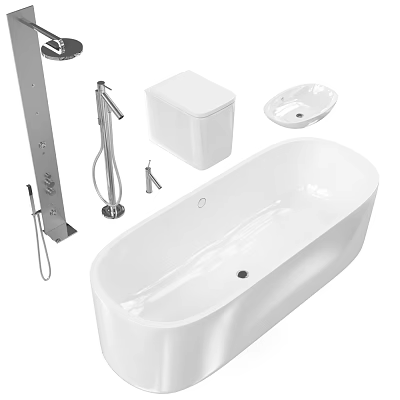 Modern Bathroom Set With Freestanding Bathtub Toilet Sink And Shower Fixtures 3d model