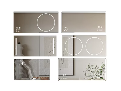 Modern Smart Mirror With Time Temperature Display Round Square Shapes And Decorative Elements 3d model