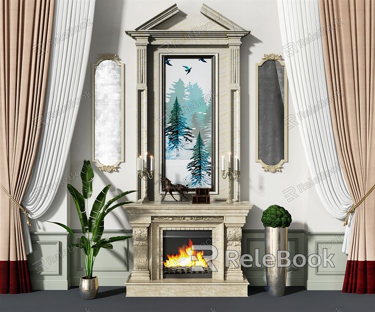 European fireplace fireplace background wall model