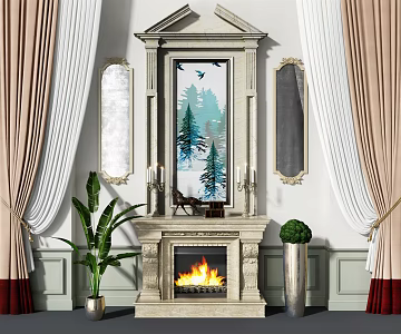 European fireplace background wall 3d model