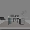 Modern Home Office Desk Setup With Laptop Office Chair And Green Plant