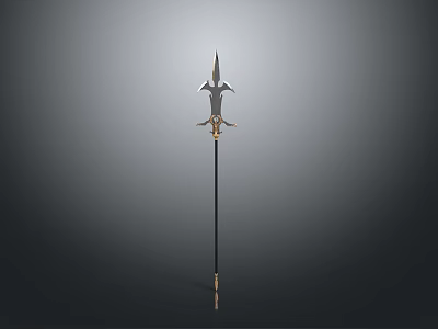 Elegant Medieval Spear With Intricate Spearhead Black Shaft And Golden Accents 3d model