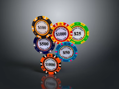 Assorted Colored Poker Chips As Daily Life Entertainment Items With Various Denominations 3d model