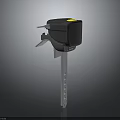 Black Industrial Component With Yellow Marker And Metal Rod Structure Design 3d model
