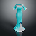 Elegant Blue Flared Sleeve Dress With White Trim And Slit Hem Design